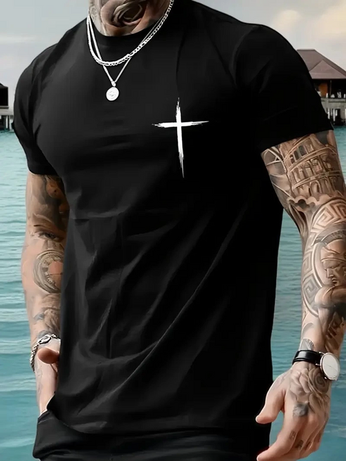 20/1 Penye Compack Baskılı Oversize Bisiklet Yaka Kısa Kol T-shirt - Siyah -