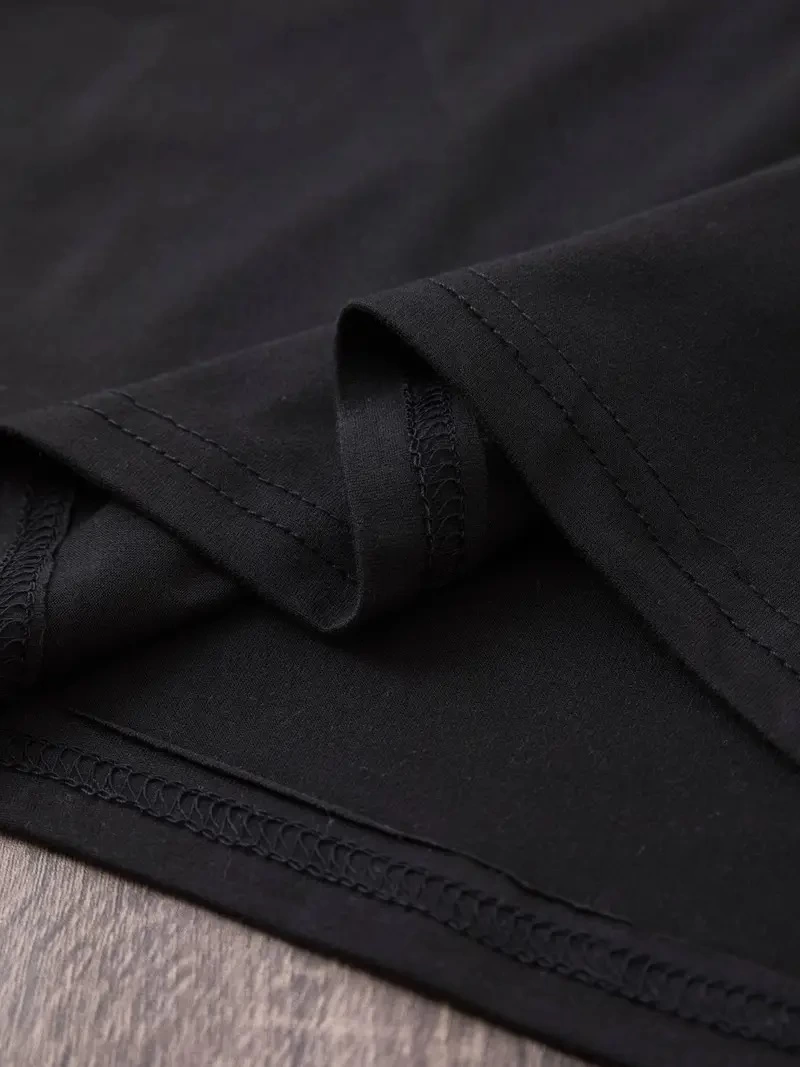 20/1 Penye Compack Baskılı Oversize Bisiklet Yaka Kısa Kol Yazlık T-shirt - Siyah -