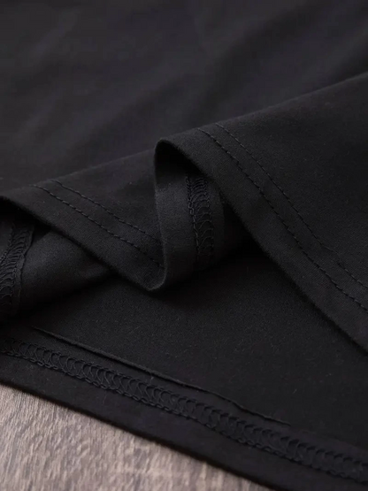 20/1 Penye Compack Baskılı Oversize Bisiklet Yaka Kısa Kol Yazlık T-shirt - Siyah -