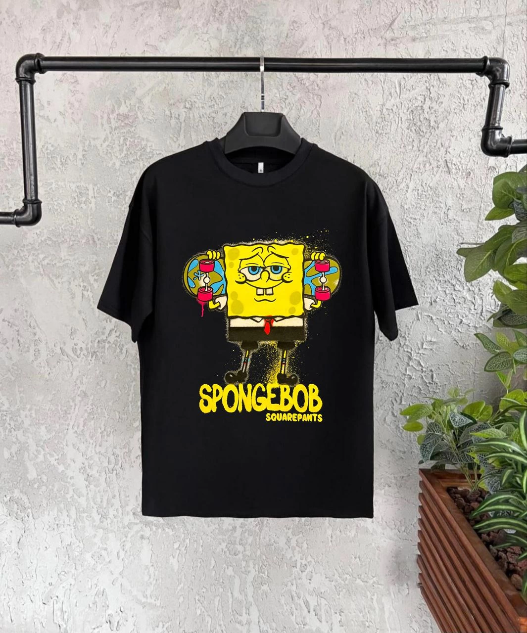 Bisiklet Yaka Kısa Kol   Baskılı T-Shirt - Siyah -
