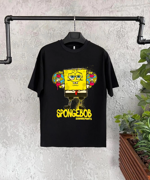 Bisiklet Yaka Kısa Kol   Baskılı T-Shirt - Siyah -