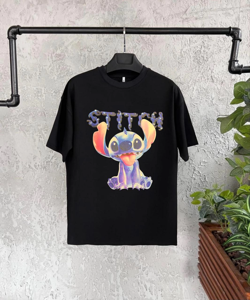 Bisiklet Yaka Kısa Kol   Baskılı T-Shirt - Siyah -