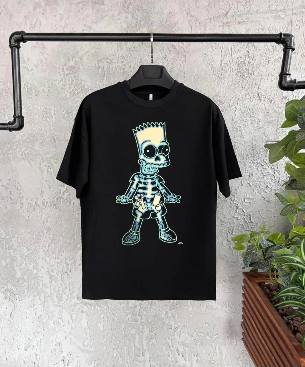 Bisiklet Yaka Kısa Kol   Baskılı T-Shirt - Siyah -