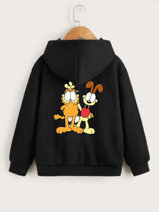 Çocuk   Kapüşonlu Ön ve Arka Garfield Baskılı Sweatshirt - Siyah