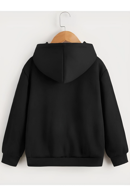 Çocuk   Kapüşonlu Tatlı Kedi Baskılı Sweatshirt - Siyah