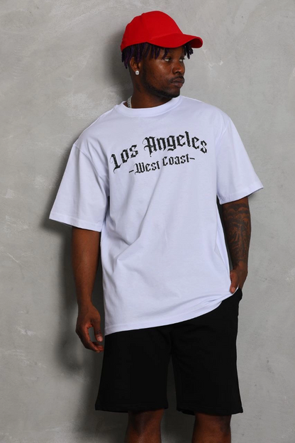 Oversize Baskılı Bisiklet Yaka T-Shirt - Beyaz -