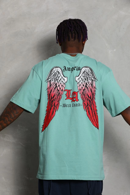 Oversize Baskılı Bisiklet Yaka T-Shirt - Mint Yeşili