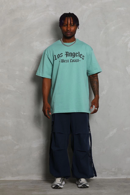 Oversize Baskılı Bisiklet Yaka T-Shirt - Mint Yeşili