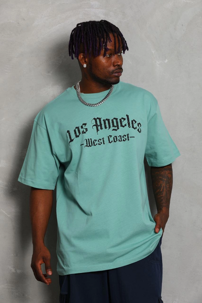 Oversize Baskılı Bisiklet Yaka T-Shirt - Mint Yeşili