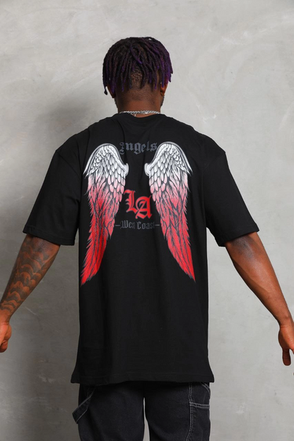 Oversize Baskılı Bisiklet Yaka T-Shirt - Siyah -
