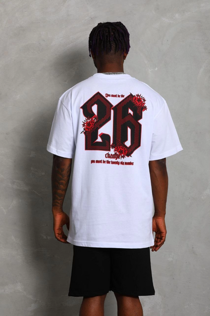 Oversize Baskılı Bisiklet Yaka T-Shirt - Beyaz -
