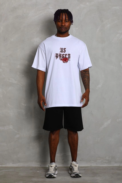 Oversize Baskılı Bisiklet Yaka T-Shirt - Beyaz -
