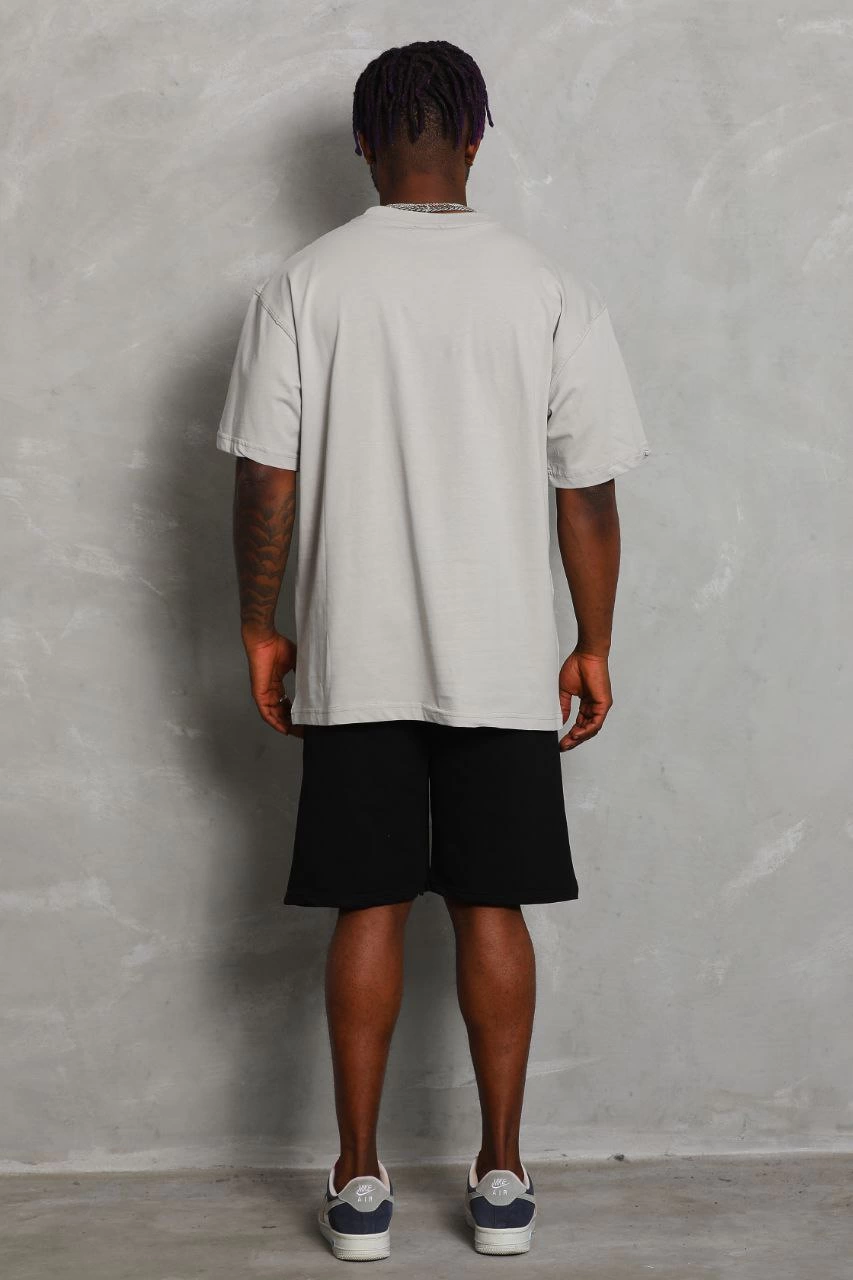 Oversize Düz Bisiklet Yaka T-Shirt - Gri -