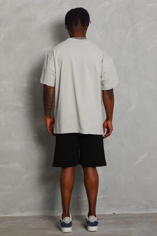 Oversize Düz Bisiklet Yaka T-Shirt - Gri -