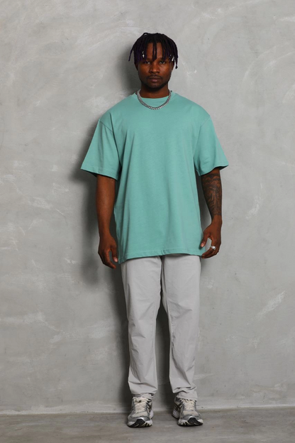 Oversize Düz Bisiklet Yaka T-Shirt - Mint Yeşili -