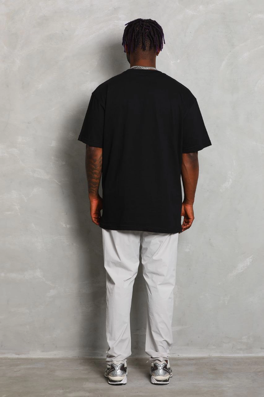 Oversize Düz Bisiklet Yaka T-Shirt - Siyah -