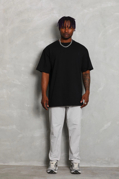 Oversize Düz Bisiklet Yaka T-Shirt - Siyah -