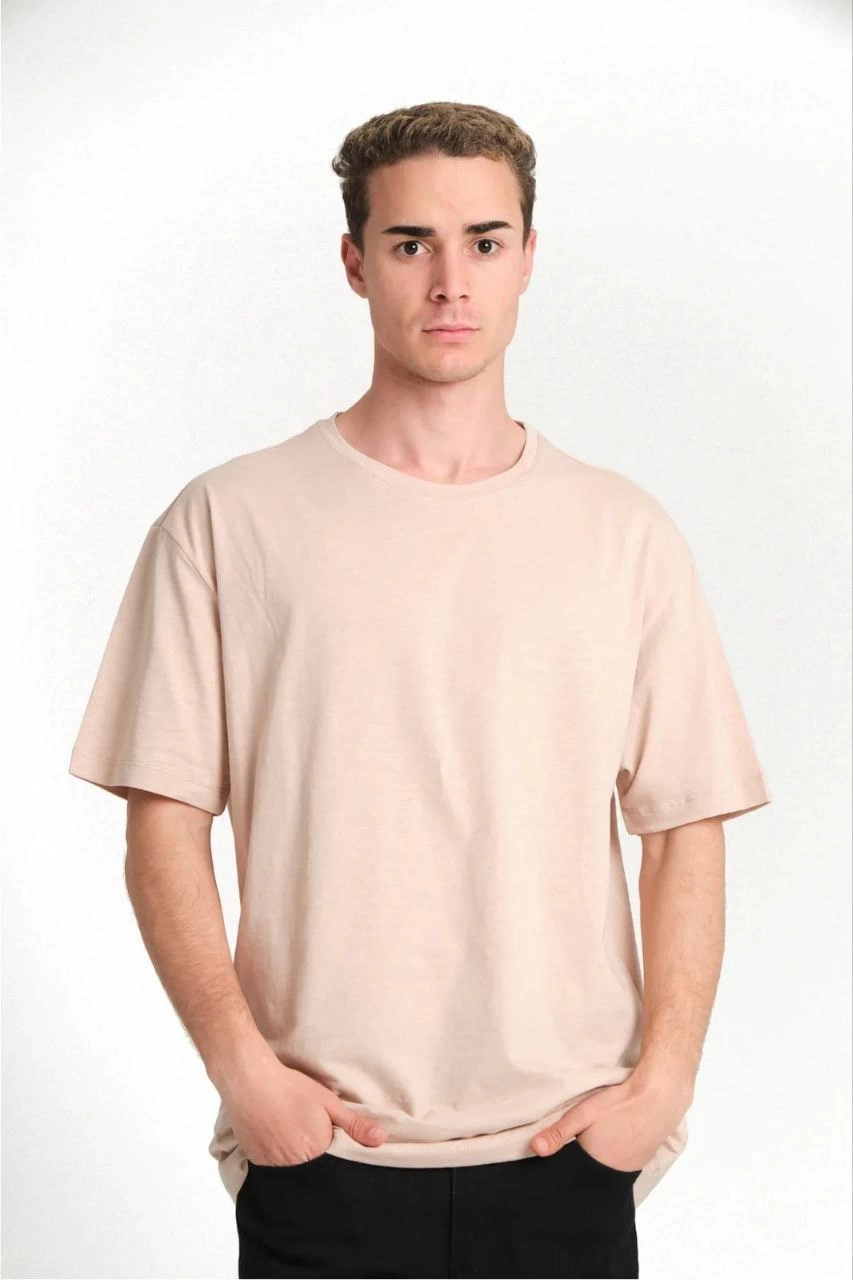 24/1 Düz A Kalite Oversize T-shirt - Bej -