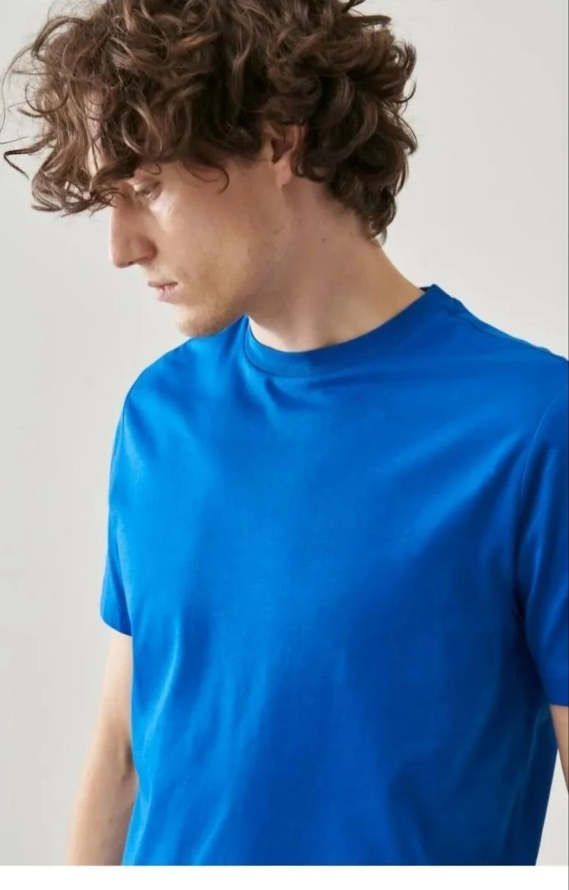 24/1 Düz A Kalite Oversize T-shirt - Mavi -