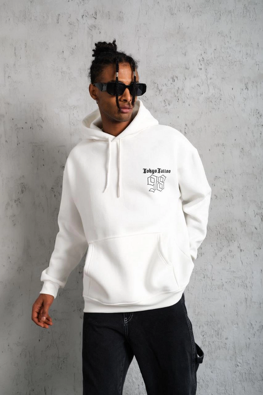 98 Baskılı Kapşonlu Sweat - Beyaz -