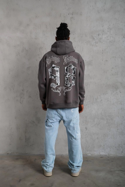 98 Baskılı Kapşonlu Sweat - Gri