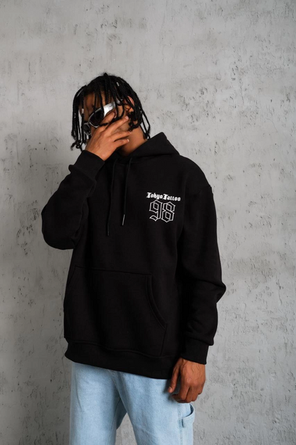 98 Baskılı Kapşonlu Sweat - Siyah -