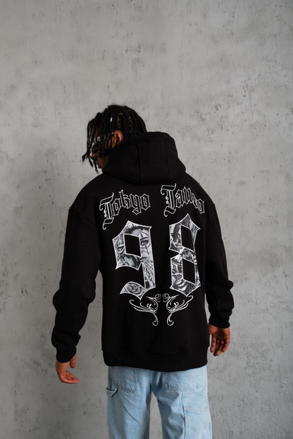 98 Baskılı Kapşonlu Sweat - Siyah -