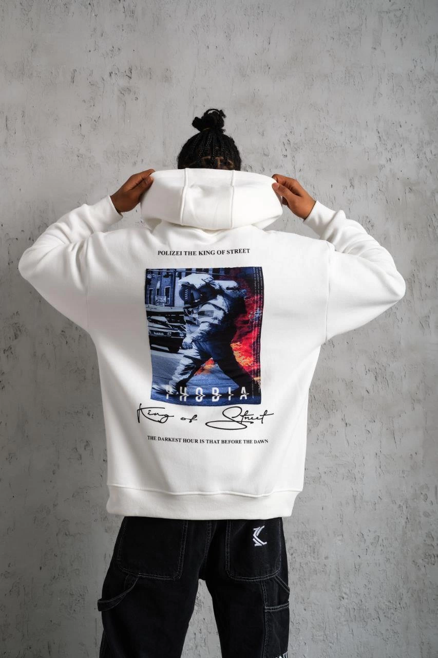 Astronot Baskılı Kapüşonlu Sweat - Beyaz -