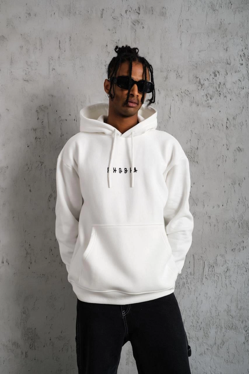 Astronot Baskılı Kapüşonlu Sweat - Beyaz -