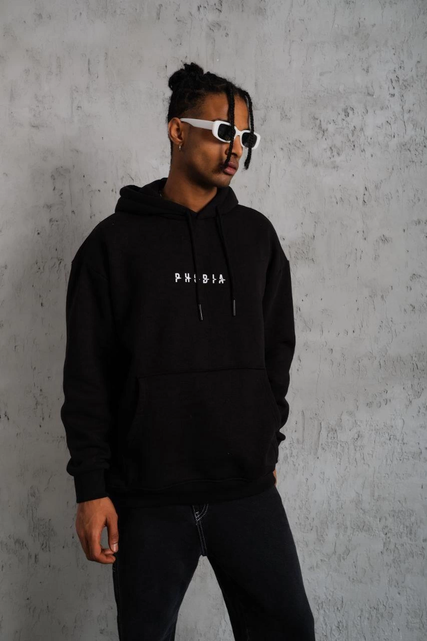 Astronot Baskılı Kapüşonlu Sweat - Siyah -