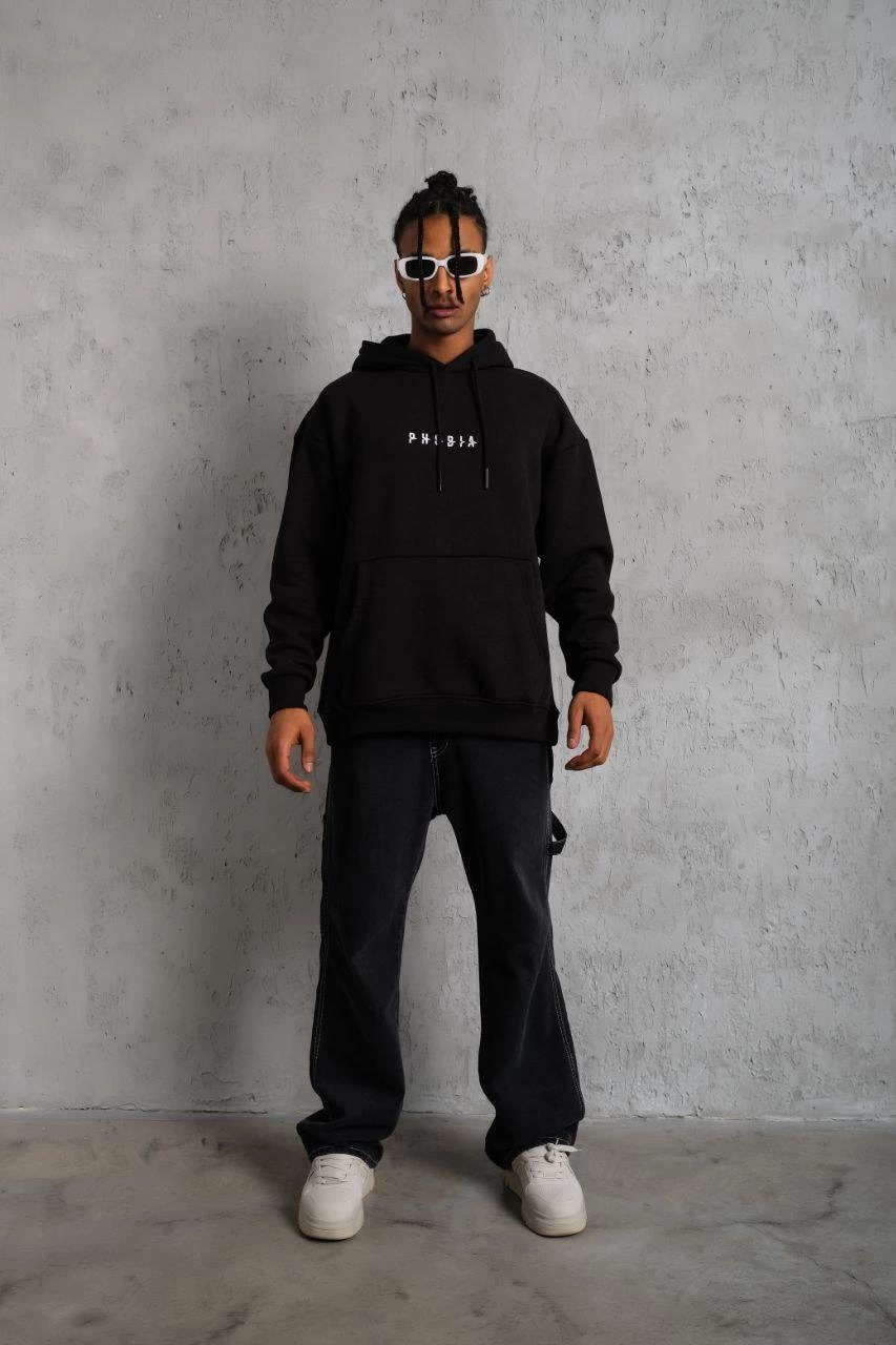 Astronot Baskılı Kapüşonlu Sweat - Siyah -