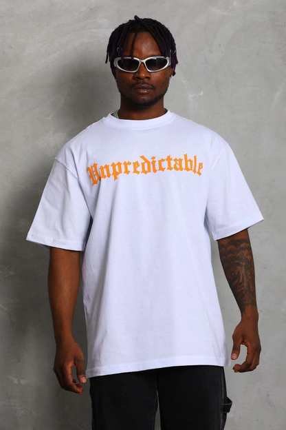 Oversize Baskılı Bisiklet Yaka T-Shirt - Beyaz -