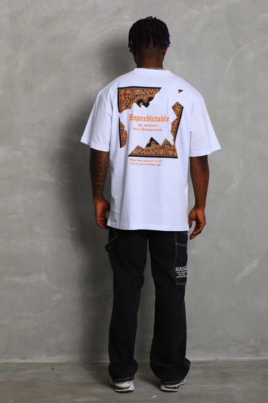 Oversize Baskılı Bisiklet Yaka T-Shirt - Beyaz -