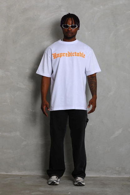 Oversize Baskılı Bisiklet Yaka T-Shirt - Beyaz -