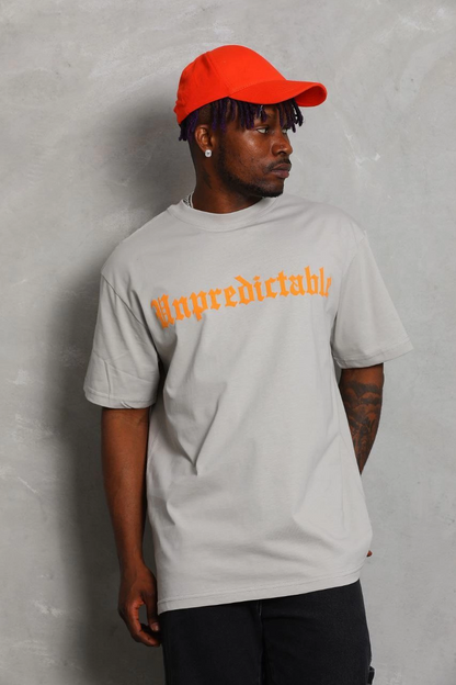 Oversize Baskılı Bisiklet Yaka T-Shirt - Gri -