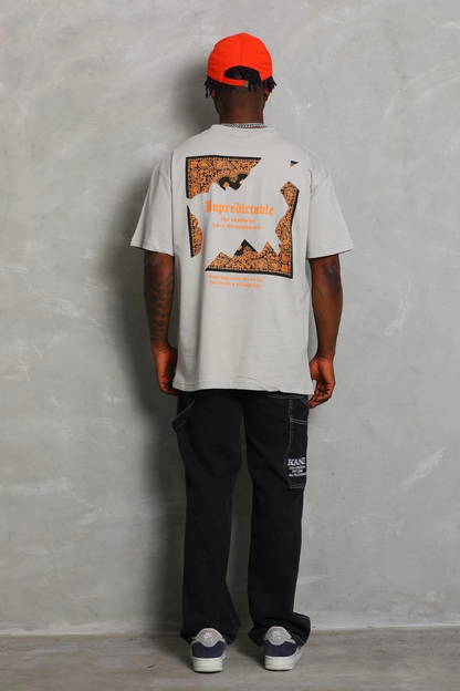 Oversize Baskılı Bisiklet Yaka T-Shirt - Gri -