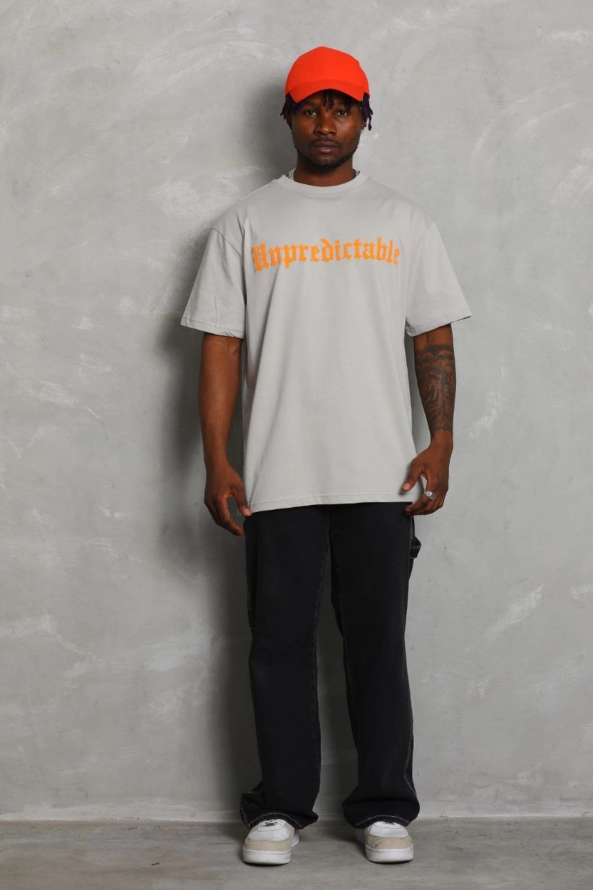 Oversize Baskılı Bisiklet Yaka T-Shirt - Gri -