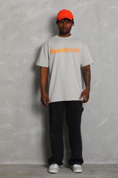 Oversize Baskılı Bisiklet Yaka T-Shirt - Gri -