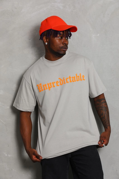 Oversize Baskılı Bisiklet Yaka T-Shirt - Gri -