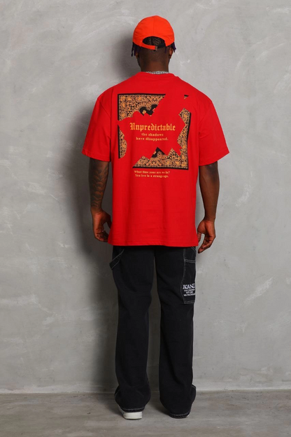 Oversize Baskılı Bisiklet Yaka T-Shirt - Kırmızı -