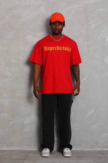 Oversize Baskılı Bisiklet Yaka T-Shirt - Kırmızı -