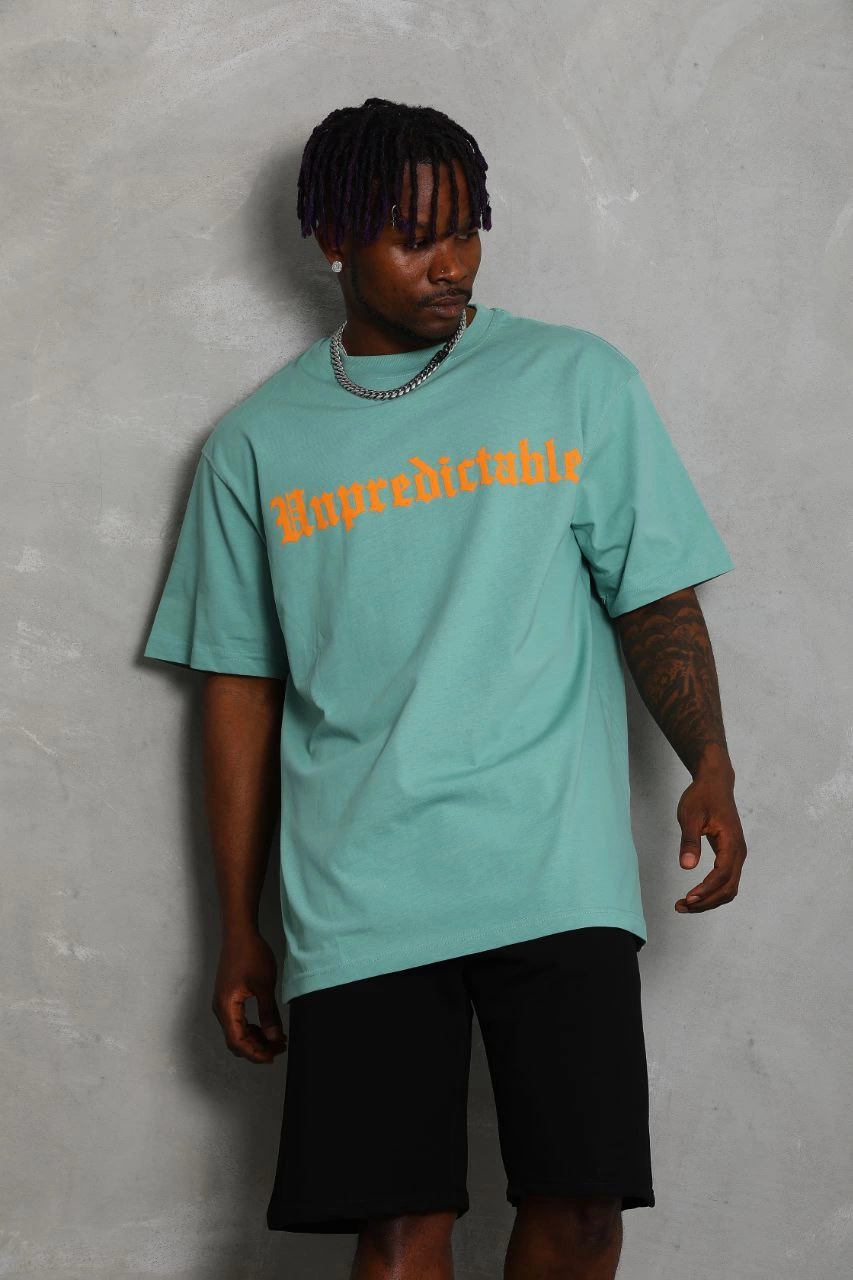 Oversize Baskılı Bisiklet Yaka T-Shirt - Mint Yeşili