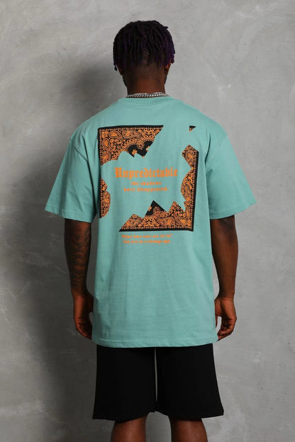Oversize Baskılı Bisiklet Yaka T-Shirt - Mint Yeşili