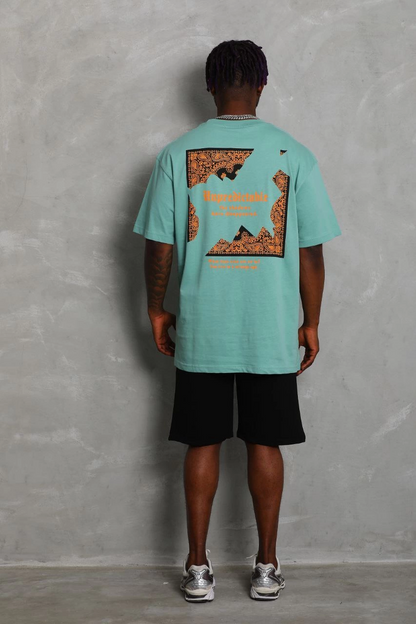 Oversize Baskılı Bisiklet Yaka T-Shirt - Mint Yeşili