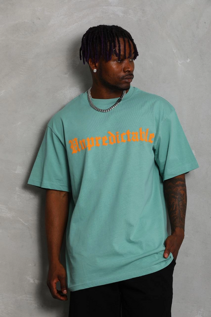 Oversize Baskılı Bisiklet Yaka T-Shirt - Mint Yeşili