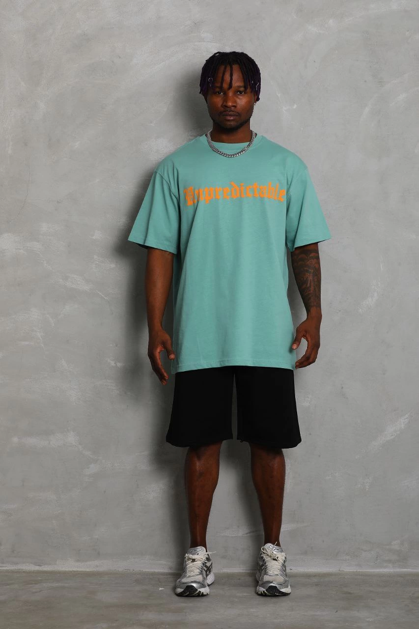 Oversize Baskılı Bisiklet Yaka T-Shirt - Mint Yeşili