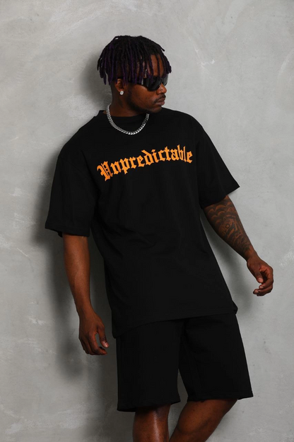 Oversize Baskılı Bisiklet Yaka T-Shirt - Siyah -