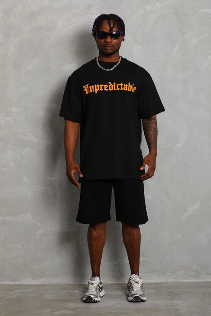 Oversize Baskılı Bisiklet Yaka T-Shirt - Siyah -