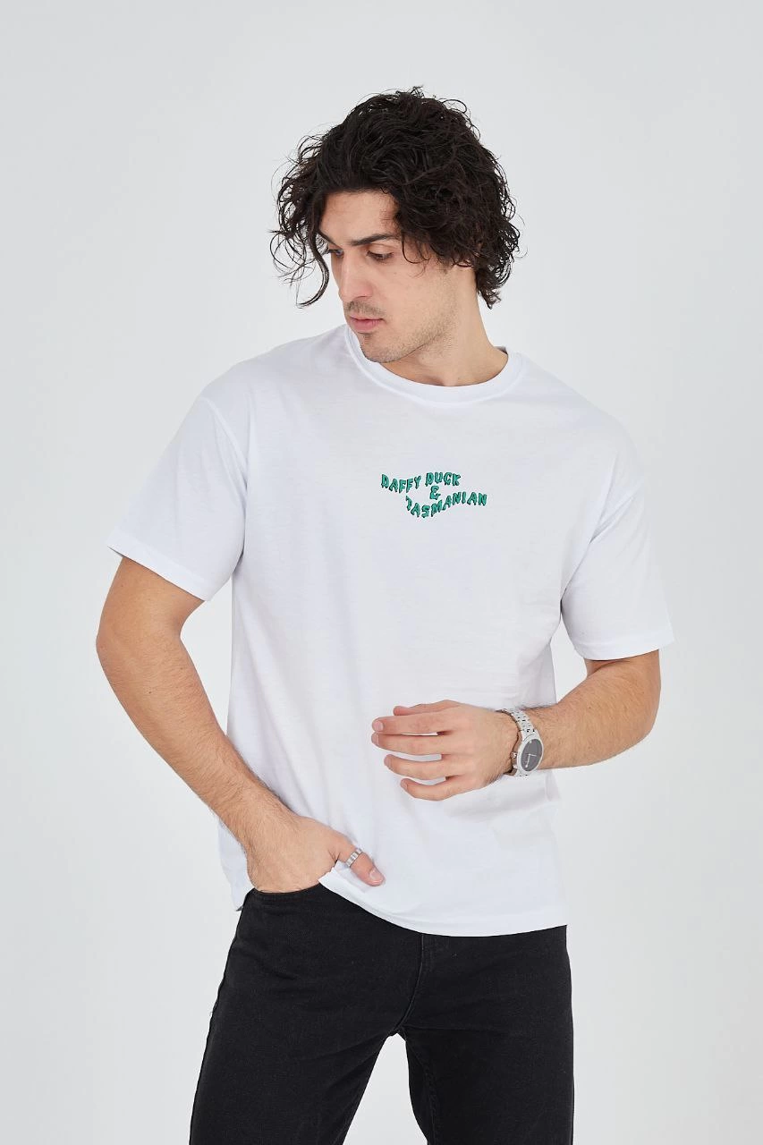 Baskılı 24/1 Penye T-Shirt - Beyaz