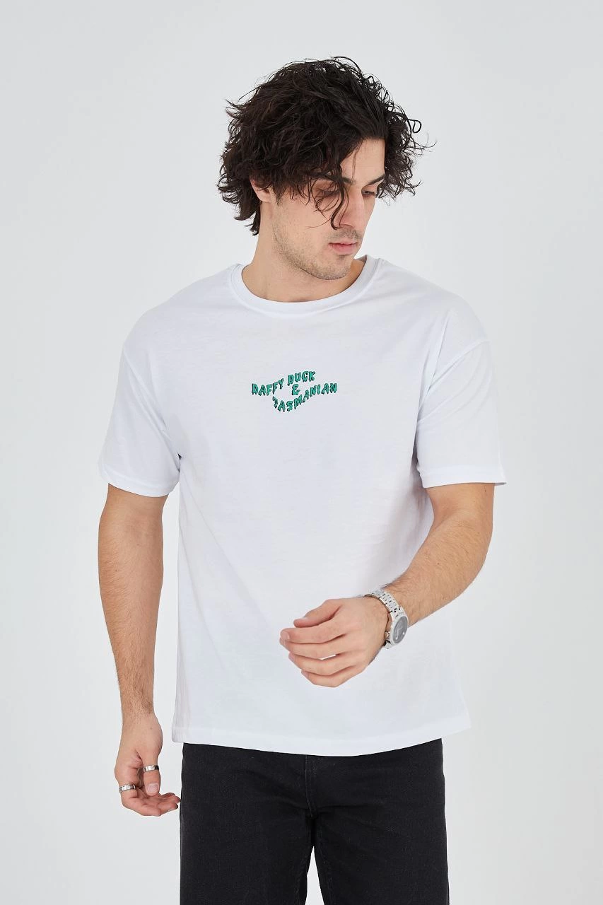Baskılı 24/1 Penye T-Shirt - Beyaz